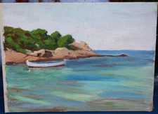 Vintage French painting - French coastal landscape - oil - Monet interest