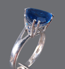 STERLING SILVER Vibrant Swiss Blue Topaz Ring 3.5ct ROUNDED TRIANGLE Trillion 8