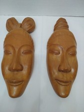 VINTAGE Wood Carved Face Mask Sculpture Wall Folk Art Tribal Indonesian Bali