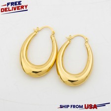 Thick Oval Hoop Earrings Gold Plated Stainless Steel Gift for Her