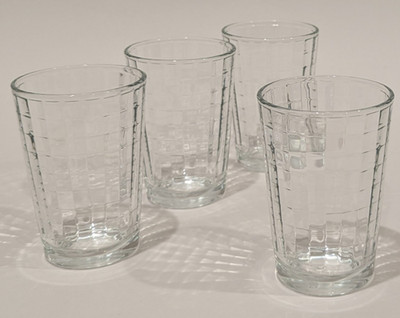 CIRCLEWARE Windowpane Block Optic Clear Juice Glass Tumblers, 4''T Vintage Set/4