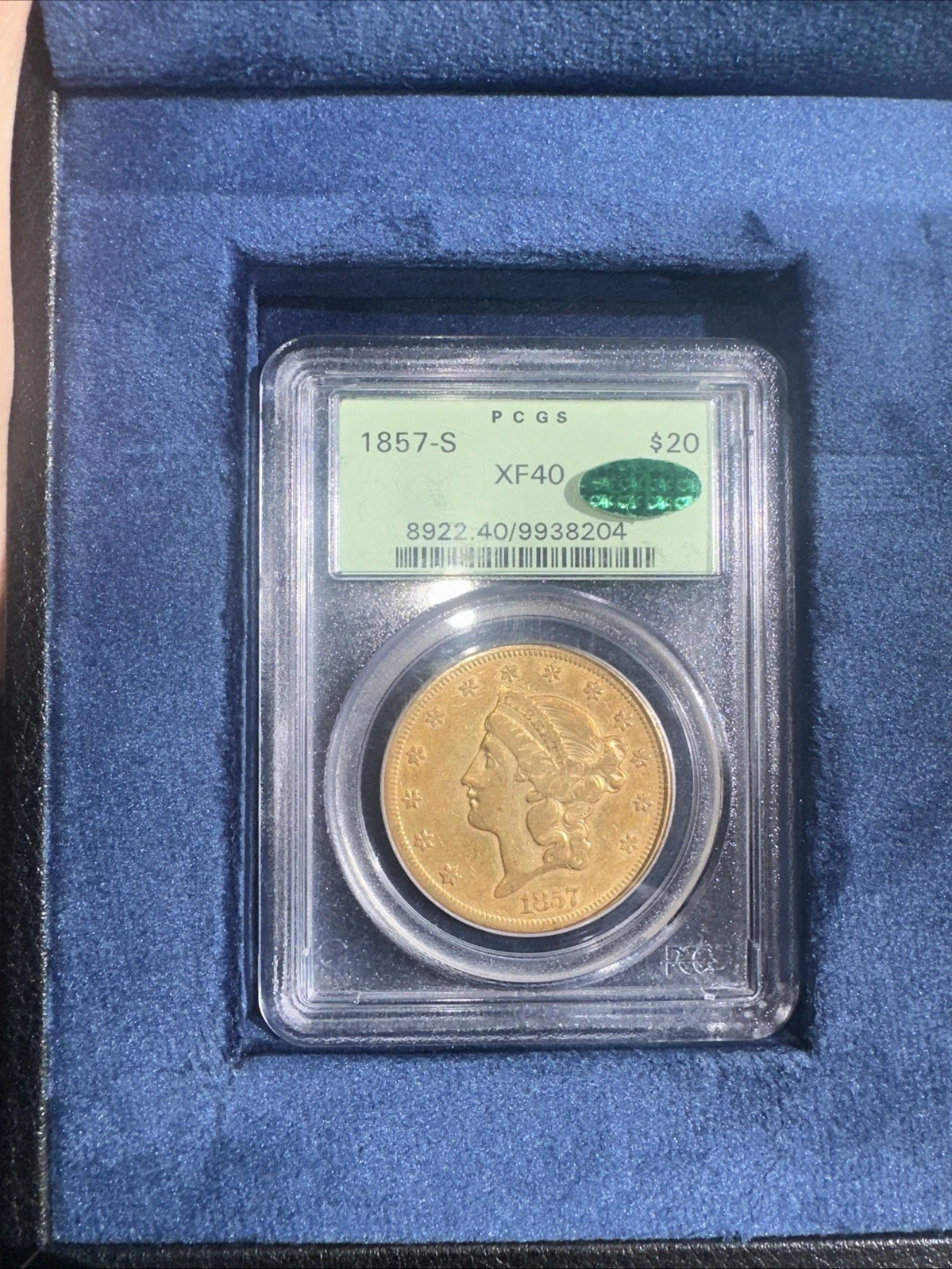 1857-S $20 Liberty Double Head Gold Eagle SS Central America XF-40  PCGS CAC