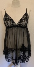 Fredericks Of Hollywood Sz Med Sheer lace Babydoll Nightie Black Adjustable 1028