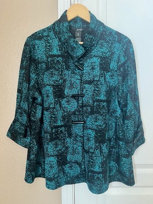 Ali Miles Blue Lagenlook Artsy Button Topper Blouse Jacket Size XL Petite