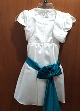 David  s Bridal Flower Girl Dress Ivory Size 3 w/ Sash  Shrug   3  Piece Set