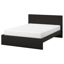 IKEA MALM Double Bed Frame (Black-Brown) with LÖNSET Slatted Base – Used