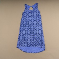 Fresh Produce Dress Blue Floral Cotton Knit Jersey Key Hole Sleeveless Small