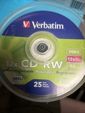 Verbatim CD-RW Discs 700MB/80min 4x/12X Spindle 25/Pk 95155 NEW