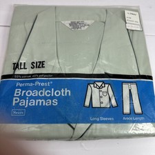 NOS Vintage Sears PERMA-PREST Broadcloth Pajama Set Size L-Tall Green
