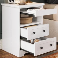 Night Stand, Modern Bedside Table with 3 Drawers, Open Shelf, End Table with ...