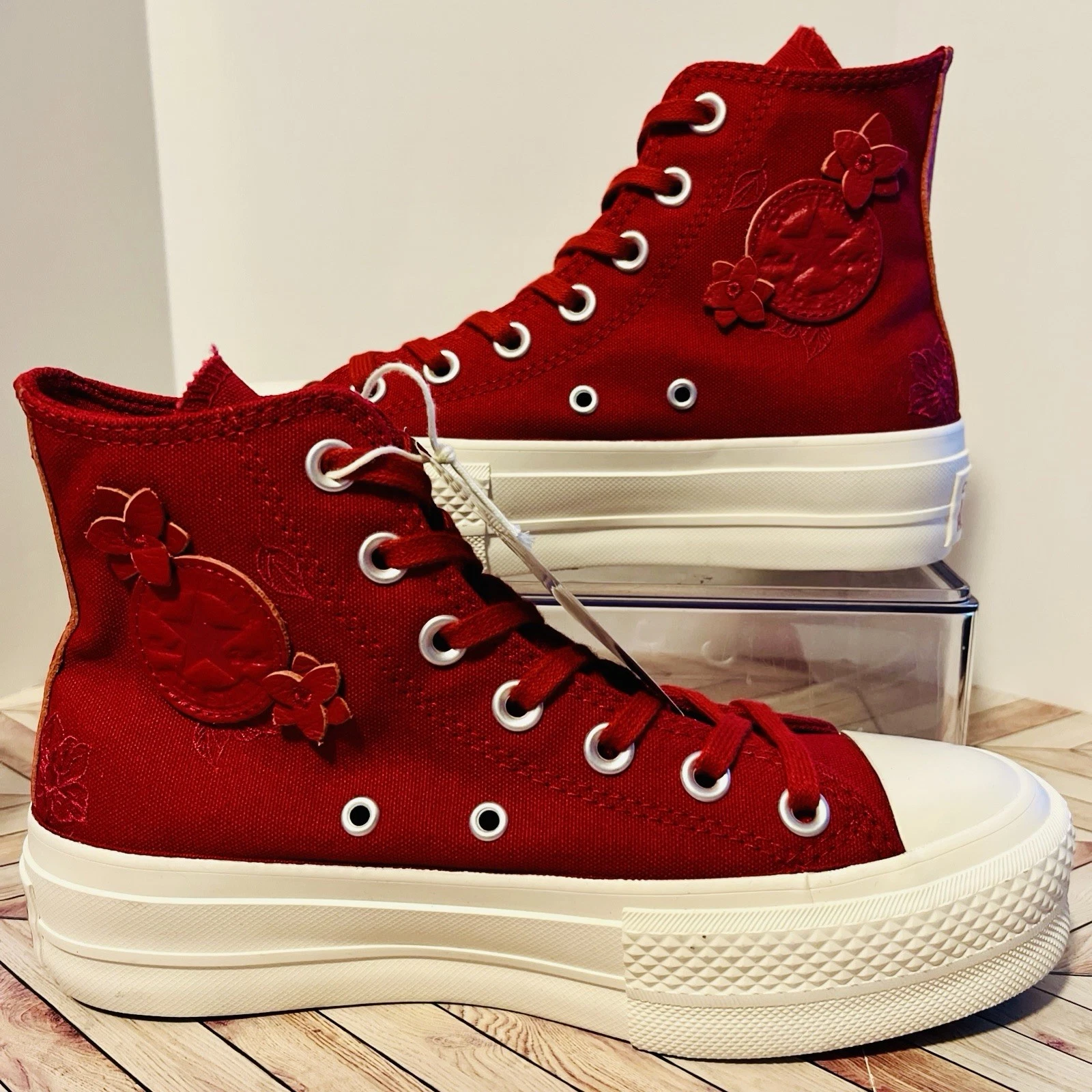 Sneakers alte Converse Star All Star Lift 3D floreali rosse da donna 5 A12810C