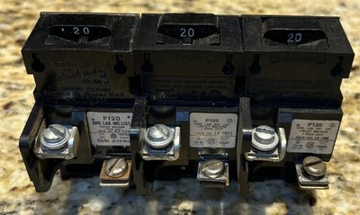 LOT OF 3 Pushmatic P120 1 Pole 20 Amp 120V Circuit Breakers. LOT OF THREE PIECES
