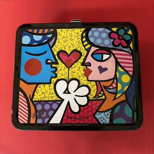 Signed Romero Britto Parfum Metal Collector Lunchbox Empty, Good Condition