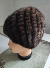 Damen Qualität gestrickte Nerz Pelz Mutze 56-58 Groß Braun.