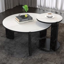 32.68" & 16.93" Round Coffee Table End Table Sofa Table Side Table Set 