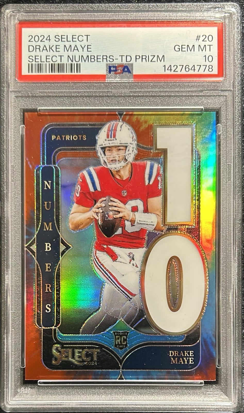 2024 Panini Select Numbers Drake Maye #20 Tie-Dye Prizm /25 (RC)