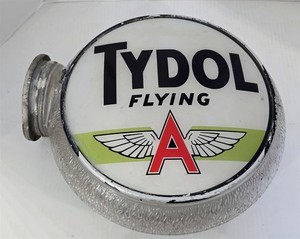 X-390 VINTAGE 1930/40'S TYDOL FLYING A GLASS GASOLINE PUMP GLOBE 18X18X5