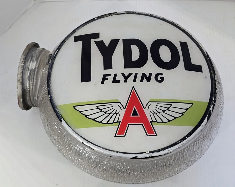 X-390 VINTAGE 1930/40'S TYDOL FLYING A GLASS GASOLINE PUMP GLOBE 18X18X5