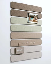 Cork Board Alternative Felt Strip Board 8-Pack 13"X2", Office Pin Board with 50 