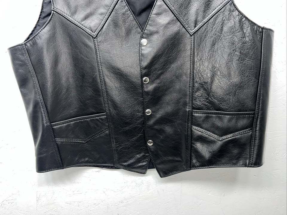 Nuevo chaleco de motociclista Western Express de cuero negro para hombre XL Q-603 Foto 4 de 4