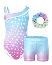 Girls Gymnastics Leotards Glitter Ballet Dance Unitards Biketards Short Hairband