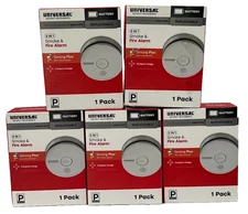 Lot of 5 Universal Security Instruments 9-Volt Battery Operated Smoke Detector