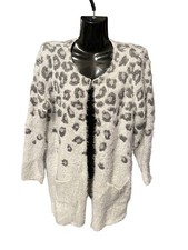 Westport Women  s Sz Medium Geo Gray/White Cardigan Pocketed Long Sleeve Sweater