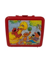 Vintage 80s Aladdin Sesame Street Lunch Box With Thermos Red Plastic
