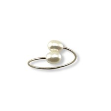 Gold-Filled Freshwater Pearl Twin White Bypass Ring