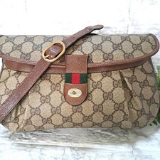 GUCCI Vintage Crossbody Sherry Line GG Shoulder Bag Beige Brown PVC Leather Used