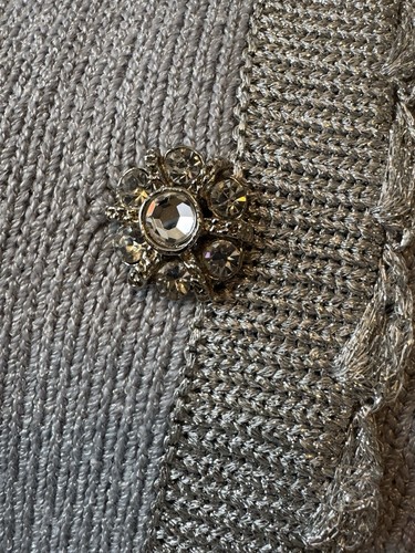 Carolina Herrera Knit Skirt Suit Set US6 Blue Silver Trim Crystal Buttons - Picture 11 of 23