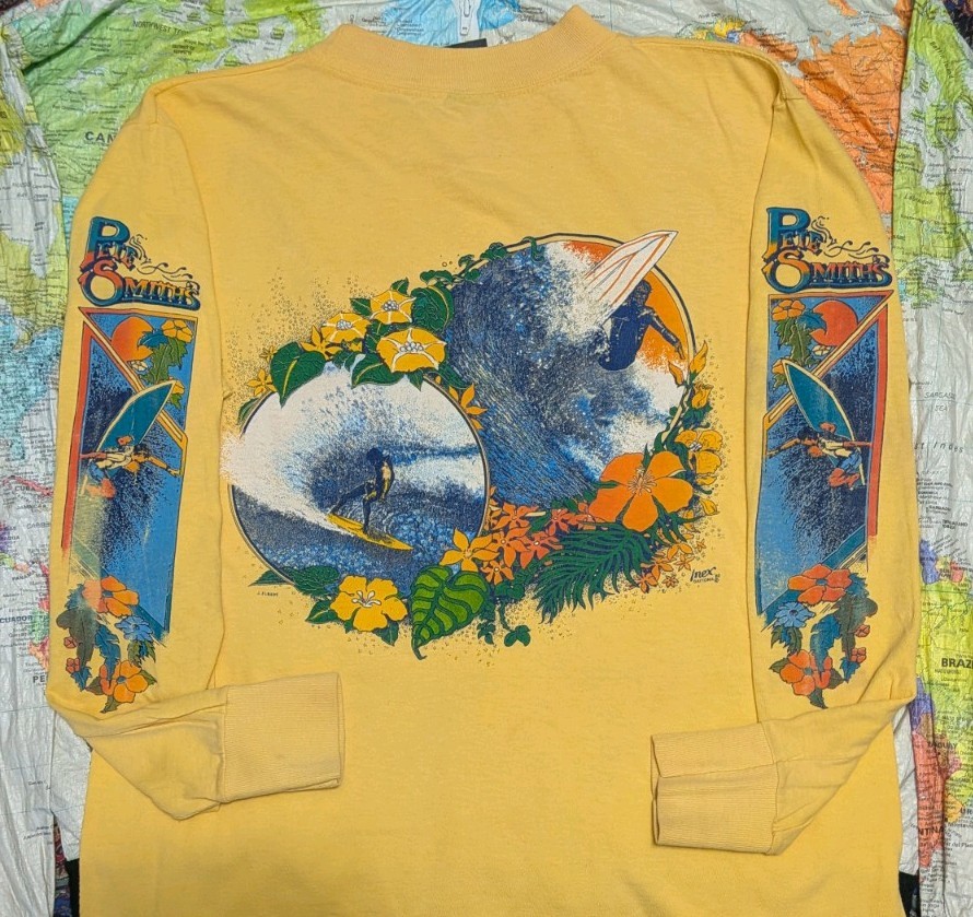 VTG 80s Anvil USA Pete Smith's Surf Shop Virginia Beach L/S Pocket T-Shirt M