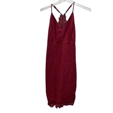 Lulus Dress Womens Medium Red Lace Trim Slip V Neck Strappy Cocktail Party