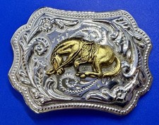 End Of The Trail - Cowboys Horse With Head Down Two Tone Vintage Belt Buckle