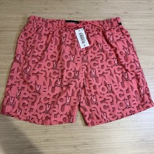 Men's Psycho Bunny Shorts Red Pink Print Swim Trunks Shorts Mesh Liner Medium M