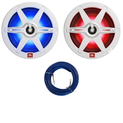2x JBL Club 82 8'' 450 Watt Max Power 2-Way Marine RGB LED Speakers, Speaker Wire