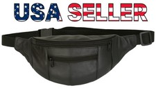 New Black Leather Waist Fanny Pack Travel Belt Bag Hip Travel Pouch 40" Waist