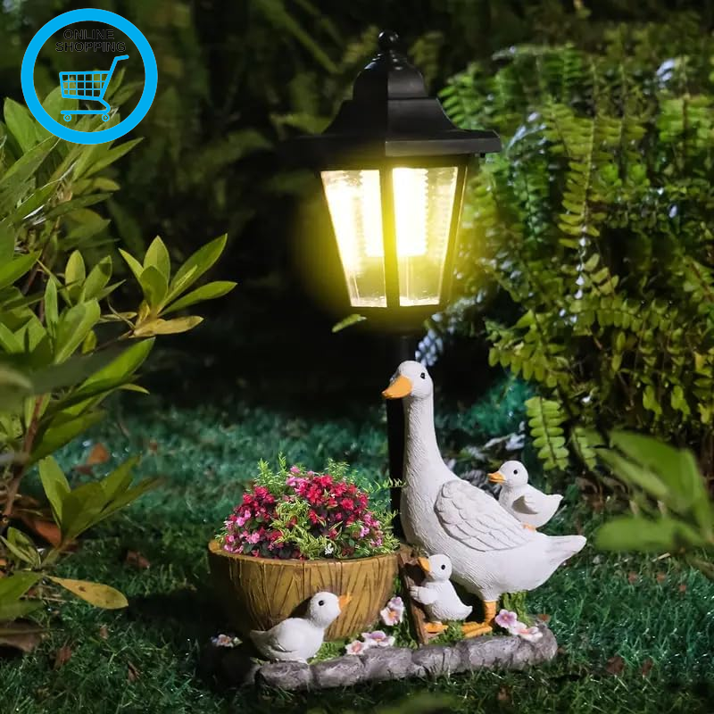 Garden  Statues with Solar Lantern Flowerpot Outdoor Decoration,  Figurines Yard