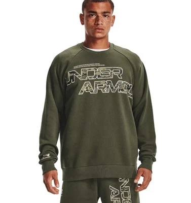 Under Armour Herren UA Rival Fleece Camo Script Pullover Green Sport Fitness - Bild 1 von 2