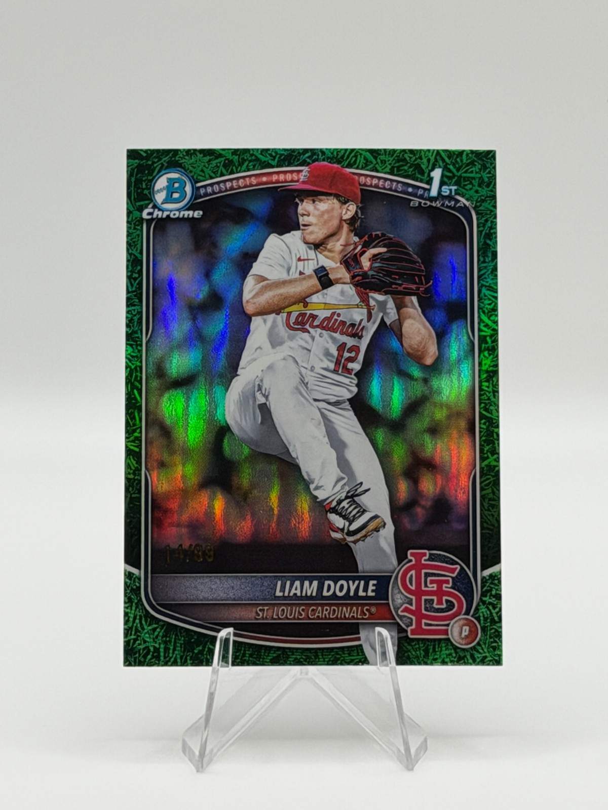 2025 Bowman Draft Liam Doyle 1st Chrome Green Grass Refractor /99 Cardinals