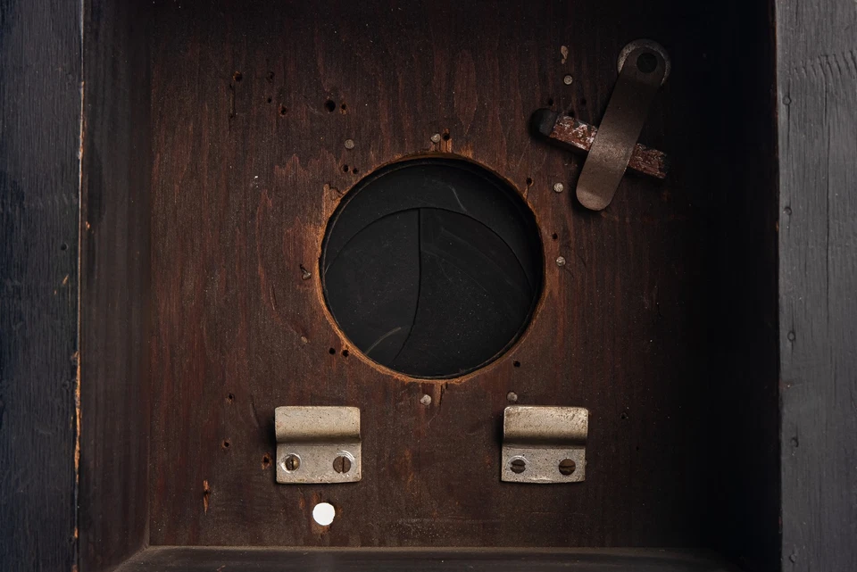 Antique Homemade Large Format Camera Recessed Lens Board with Packard Shutter - Image 3 of 4