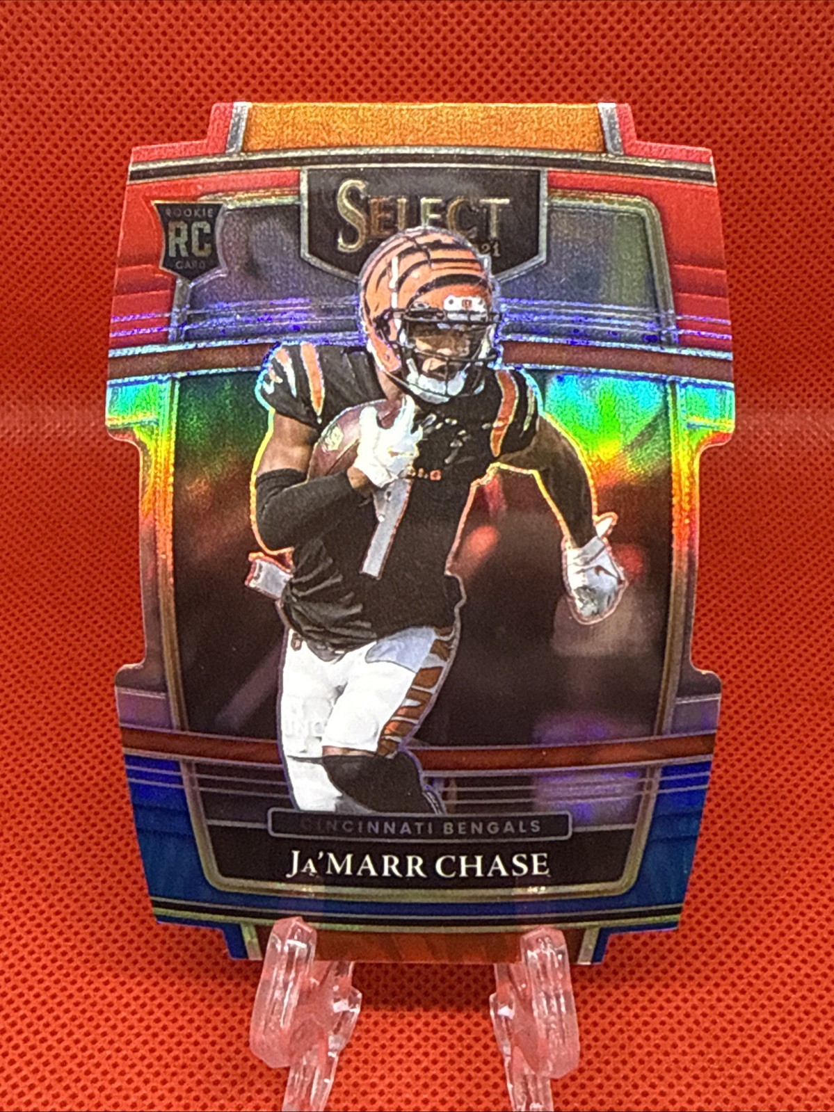 JaMarr Chase 2021 Select #47 Red And Blue Die-Cut Prizm Rookie RC Bengals