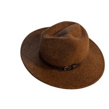 World Market Brown Wool Rancher Hat Wide Brim Buckle Accent 22"/56cm Boho
