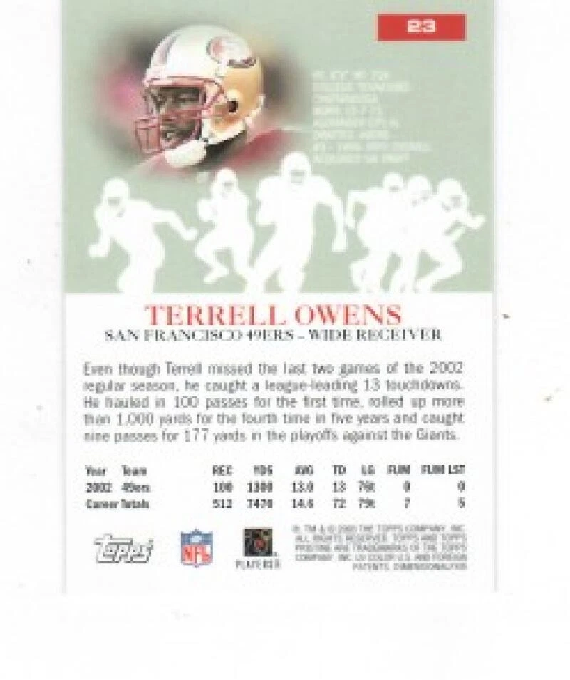 2003 Topps Pristine #23 Terrell Owens San Francisco  ID:60495 - Image 2 of 2