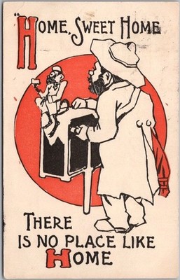 Vintage 1908 Comic Postcard Organ Grinder & Monkey ''THERE IS NO PLACE LIKE HOME''