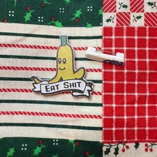 Pin Acrylic Eat Sh*t Banana Brooch Yellow Fruit Peel Funny Joke DIY New