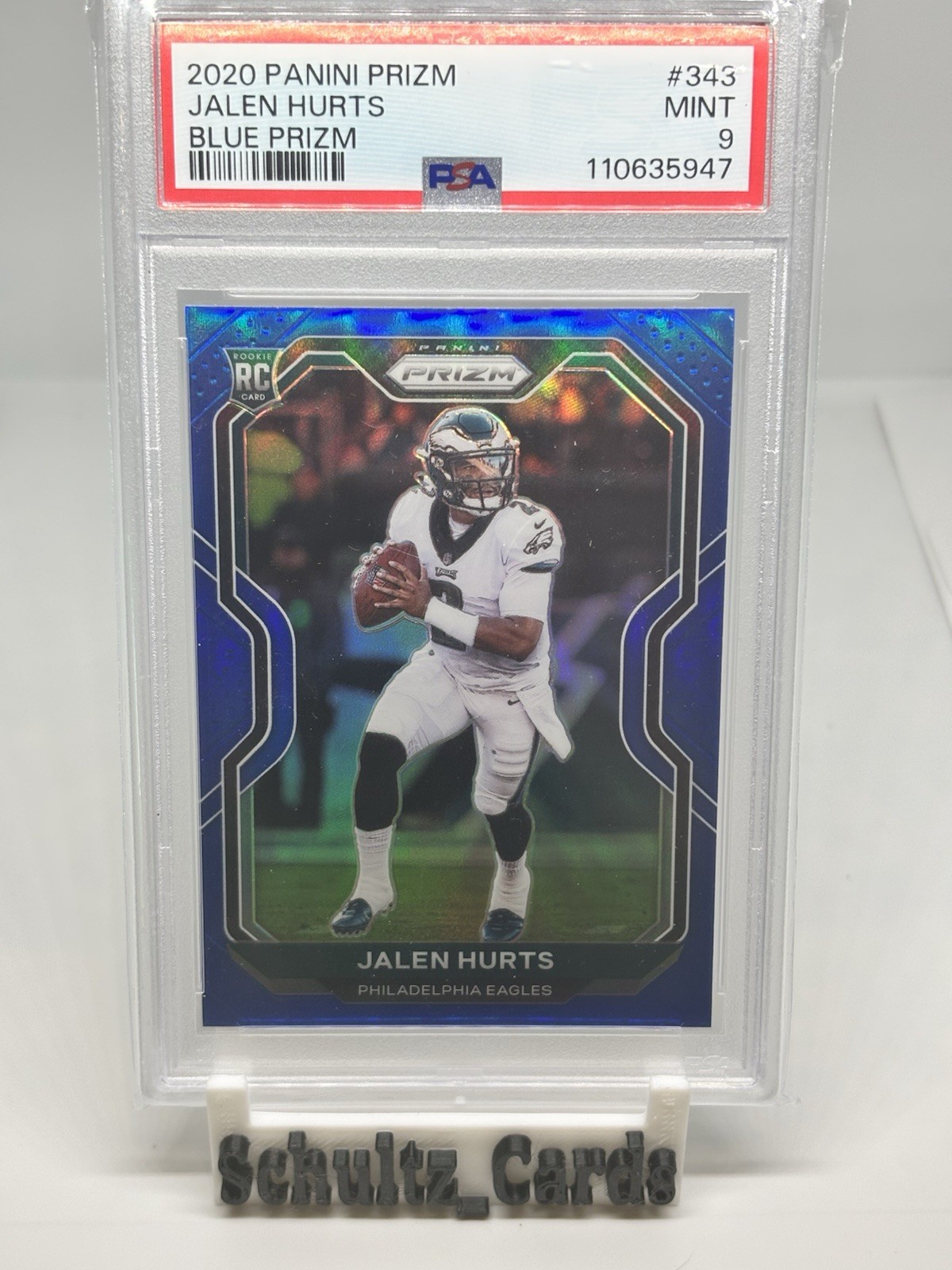 2020 Panini Prizm Jalen Hurts PRIZM BLUE RETAIL SSP #343 Rookie RC Eagles PSA 9