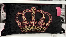 New Juicy Couture Black Pink & Leopard Print Crown Pillow NWT Bed Decor