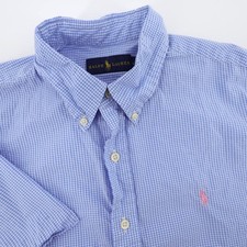 Polo Ralph Lauren Gingham Short Sleeve Button Down Shirt Blue Mens Large