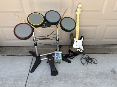 Harmonix Rock Band Drum Set (822149),  And Guitar (822152) Bundle Works Xbox 360